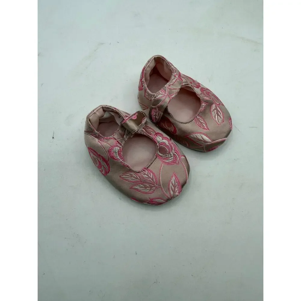 RedEnvelope Pink Floral Silk Brocade Baby Mary Janes Keepsake Boxed Slippers